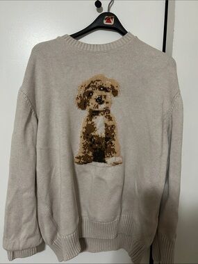 Ardene Cream cotton Dog Knit Sweater with Brown Puppy Motif- women’s M